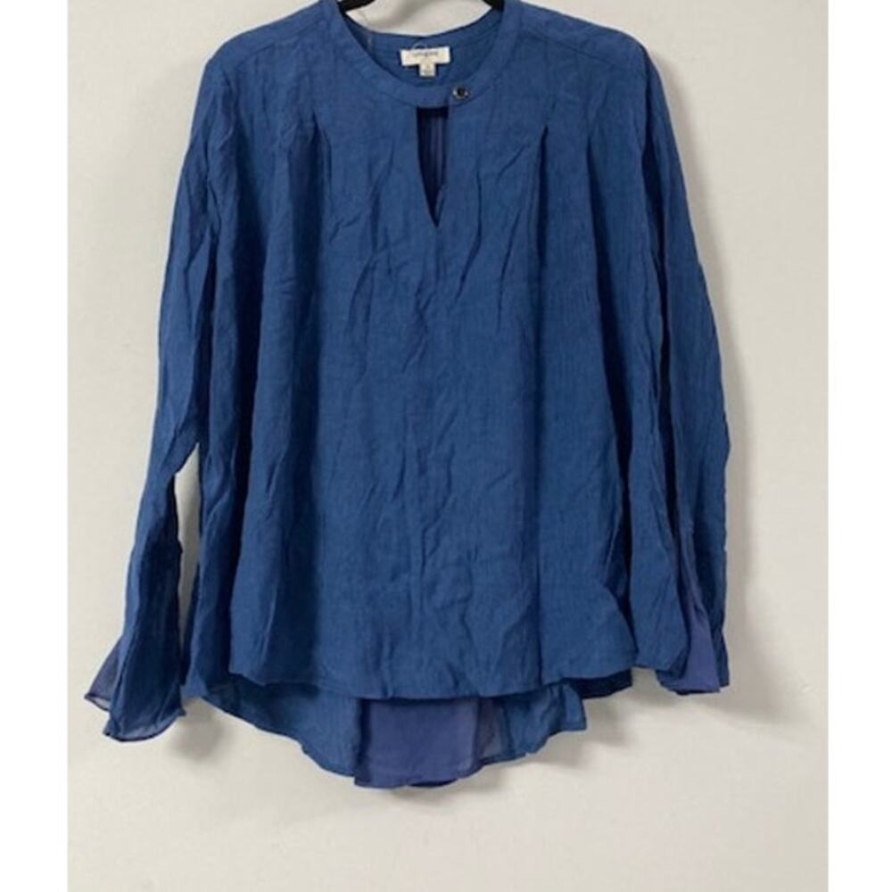 umgee USA Blue Long Sleeve Blouse Solid Knit Women Size S
